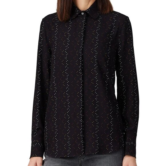 NEW | Equipment Femme Inisse Top V Neck Blouse Black Multi Color‎ Long Sleeve S - Picture 1 of 6
